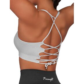 FRESOUGHT Sports Bras for Women Padded Workout Racerback Tank Tops High Neck Sleeveless Gym Yoga Athletic Crop Top Bra