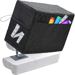 Sewing Machine Cover Protective Quilted Dust Cover with Storage Pockets Compatible with Most Standard Singer & Brother Machines and Accessories(Black)