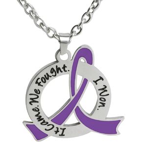 Fight Like a Girl It Came. We Fought. I Won. Awareness Ribbon Survivor Necklace (Stainless Steel)