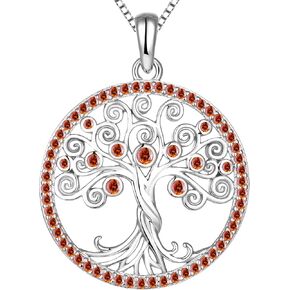 YL Tree Necklace Sterling Silver Tree of Life Pendant Round Halo Gemstone Family Giving Jewelry