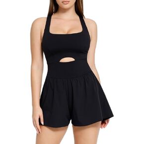 Popilush The Shapewear Jumpsuit - Workout Romper Tennis Dress Look Athletic Rompers For Women Waist Cutout Design