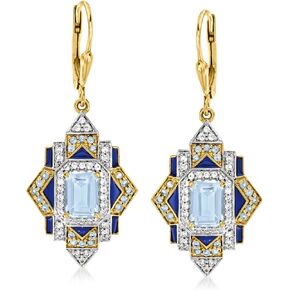 Ross-Simons 3.30 ct. t.w. London Blue, Sky Blue and White Topaz Drop Earrings With Blue Enamel in 18kt Gold Over Sterling