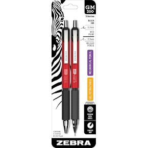 Zebra Pen G-350 and M-350 Retractable Gel Pen/Mechanical Pencil Set, Premium Red Metal Barrel, Medium Point, 0.7mm, (11132), 2-Count (Pack of 1)