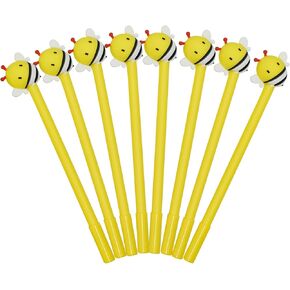 8 PCS Novelty Bee Pens Funny Animal Gel Pens Honeybees Party Favors Pens Cute Rollerball Pen 0.5mm Black Ink For School Home Office Stationery Store