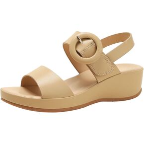 Womens Wedge Sandals Open Toe Double Buckle Adjustable Strap Slip On Dressy Platform Sandals Comfort Summer Shoes