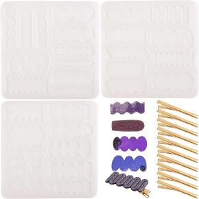 Framendino, 3 Pack Hairpin Epoxy Resin Silicone Molds Irregular Hair Clip with 10 Duckbill for DIY Keychain Bookmark Pendant Charm Earring Necklace Making Supplies
