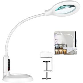 5X Magnifying Glass with Light and Clamp, 5 Color Modes Stepless Dimmable Lighted Magnifier with Stand, Flexible Gooseneck LED Desk Lamp Hands Free for Craft Painting Hobby Close Work