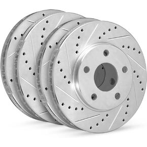 R1 Concepts Front Rear Brake Rotor Kit |Brake Rotors| Brake Disc |Drilled and Slotted|fits 2017-2021 Alfa Romeo Giulia, Stelvio