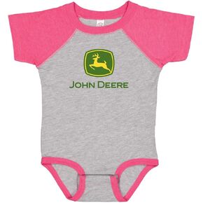 John Deere Baby Girl Logo One Piece Bodysuit Raglan-Oxford/Hot Pink in Saudi Arabia