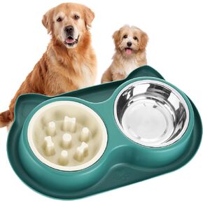 Dog Slow Feeder Dog Water and Food Bowls Stainless Steel Bowls Non Slip Anti Skid Pet Puppys and Kitties Dishes for Small Medium