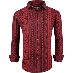 Premiere Mens Designer Fashion Silky Dress Shirt Long Sleeve Casual Shirt Woven Button Up Long Sleeve Button Down Shirt