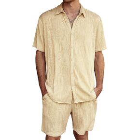 طقم JOGAL رجالي مكون من قطعتين قصير الأكمام كاجوال بأزرار سفلية ملابس صيفية للشاطئ in Kuwait