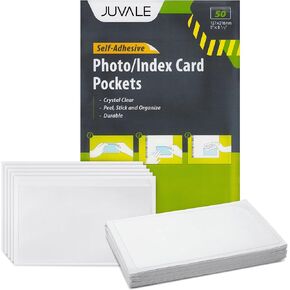 50-Pack Clear Adhesive Pockets Sleeves 5x8 for Index Card and Planners, Bulk Top Load Plastic Label Holder Protector for Photos, Note Cards, Office Supplies, Small Business