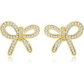 ToHeart Gold Bow Earrings for Womens 14K Bow Stud Earrings for Women Girls Hypoallergenic