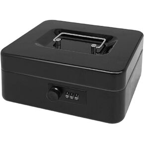 Secure Steel Cash Box with Combination Lock and Removable Tray – Metal Money Organizer for Home and Office Use (Red- 11.8" x 9.4" x 3.5")