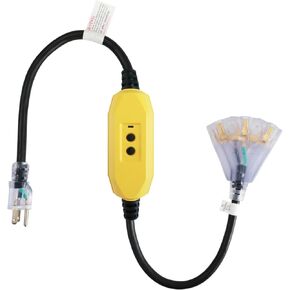 EP 3 Ft Lighted GFCI Extension Cord with 3 Electrical Power Outlets - 12/3 SJTW Heavy Duty Black Pigtail Extension Cable with 3 Prong Grounded Plug for Safety, UL Listed