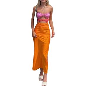 Faretumiya Chic Tube Maxi Dress Women Strapless Low Cut Backless Skinny Long Dress Going Out Formal Wedding Guest Dress