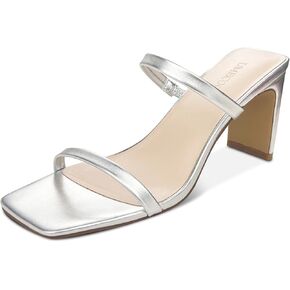 Women's Heeled Sandals Square Toe Two Strap Block Heels Sandals for Women, Slip on High-heeled Sandal Comfortable Strappy Heels for Party Wedding Dress Shoes