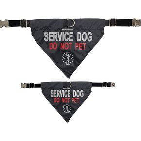 ActiveDogs Service Dog Bandana Collar - Adjustable Nylon Do Not Pet Service Dog Sash Collar - Durable Center D-Ring & Reflective Medical Insignia for Small to Medium Neck (10"-15")