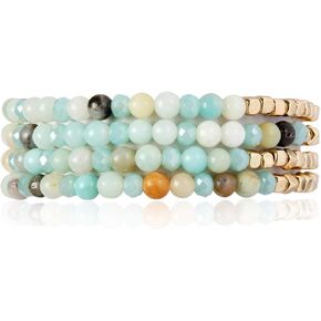 RIAH FASHION Delicate Boho Beaded Multi Layer Versatile Statement Bracelets - Stackable Stretch Strand Cuff Bangles Sparkly Crystal, Natural Stone, Tassel Charm