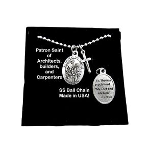 Saint Thomas the Apostle, Mens Crucifix, Catholic Boys Cross, Confirmation Cross, Mens Cross, St. Thomas, Stainless Steel 2.4mm Ball Chain
