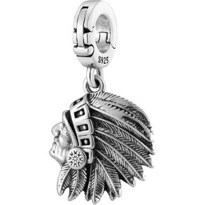 Native American Indian Open Clasp Clip On Pendant 925 Sterling Silver Charm For Pandora & Other Charm Bracelets/Necklaces