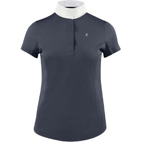 HORZE Women's Blaire Short Sleeved Sun Show Shirt, Mesh Under-Sleeves, UV Protection, Moisture-Wicking Nanotex Fabric - Dark Navy - US Size 10
