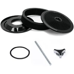 14"x3" Round Air Cleaner Filter Assembly w/Flow-Thru Lid Caburetor High Flow Compatible with Chevrolet GMC Ford Black