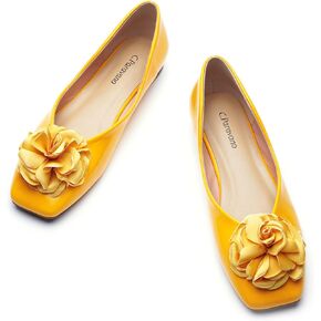 C.Paravano Ballet Flats for Women | Women's Flats | Square Toe | Slip On Dress Shoes | Satin Flower Shoes in Kuwait