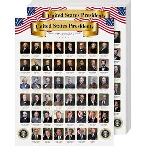 United States of America President Educational Poster w/ Test Yourself Quiz Papers – Pictures and Names of USA Presidents Chart | Visual Learning Aid for School and Homes | 8.5 x 11" | 10 per Pack