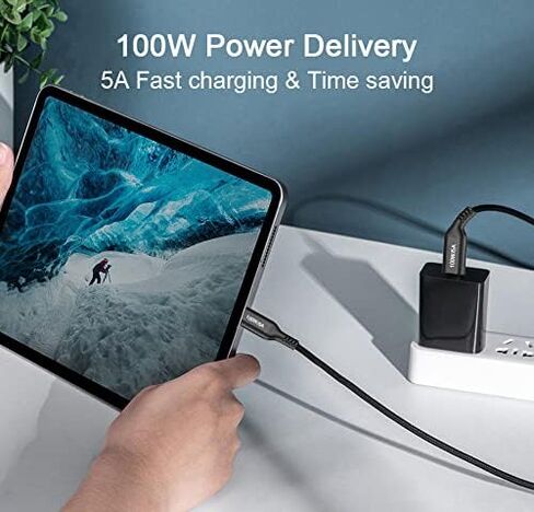 كابل USB C بطول 15 قدم إلى USB C 100 واط، سلك شحن سريع USB-C، كابل شحن Wosixima USB من النوع C متوافق مع iPhone 15، وMacBook Pro، وiPad Air 4، وiMac، وSamsung Galaxy S24/S23/S22، وGoogle Pixel 6، وPS5 ،أسود in Kuwait