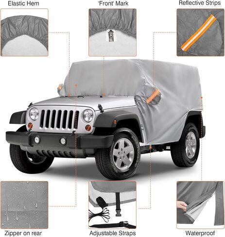 غطاء سيارة أجرة نيفرلاند رانجلر مناسب لـ 1987-2022 Je-ep Wrangler CJ، YJ، TJ & JK 2 باب، غطاء سيارة أكسفورد مقاوم للماء للشمس، غطاء باب صلب من الأعلى، سحاب مريح لصندوق السيارة in Saudi Arabia