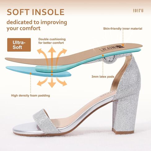 صنادل IDIFU النسائية IN3 Amy ذات الكعب العالي المفتوحة عند أصابع القدم لحفلات الزفاف وحفلات العودة للوطن للنساء ووصيفات العروس مع إبزيم مستدير in Kuwait