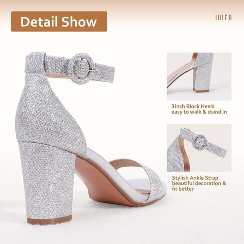 صنادل IDIFU النسائية IN3 Amy ذات الكعب العالي المفتوحة عند أصابع القدم لحفلات الزفاف وحفلات العودة للوطن للنساء ووصيفات العروس مع إبزيم مستدير in Kuwait