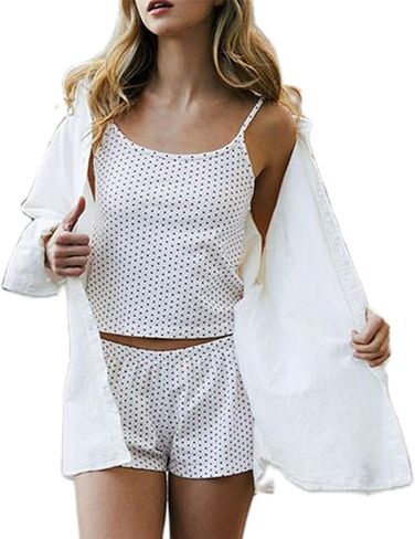 RUEWEY Women's Pajamas Shorts Set Spaghetti Strap Crop Top and Shorts Pjs Sleepwear Sets in Kuwait