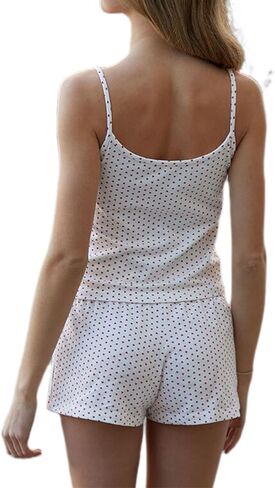 RUEWEY Women's Pajamas Shorts Set Spaghetti Strap Crop Top and Shorts Pjs Sleepwear Sets in Kuwait