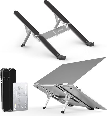 ZenRich Foldable Laptop Stand for Travel, Ergonomic Aluminum Laptop Holder Riser with 6-Levels Height Adjustment, Fits with MacBook Air, MacBook Pro, iPad, HP, Dell, Lenovo (Up to 17.3''), Silver in Saudi Arabia