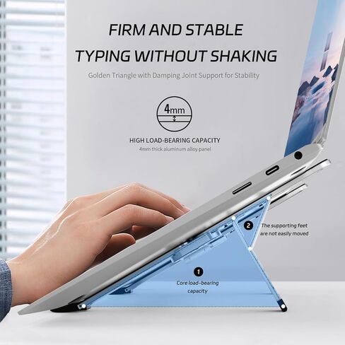 ZenRich Foldable Laptop Stand for Travel, Ergonomic Aluminum Laptop Holder Riser with 6-Levels Height Adjustment, Fits with MacBook Air, MacBook Pro, iPad, HP, Dell, Lenovo (Up to 17.3''), Silver in Saudi Arabia