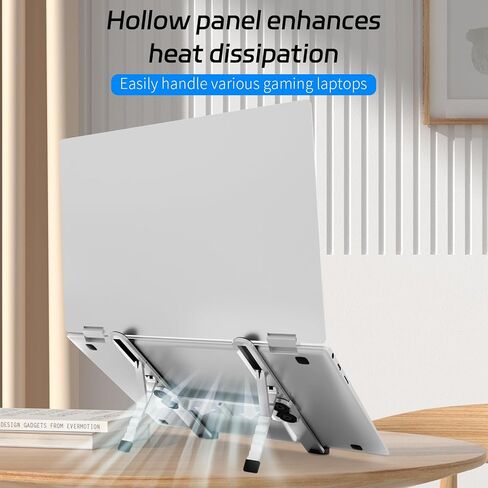 ZenRich Foldable Laptop Stand for Travel, Ergonomic Aluminum Laptop Holder Riser with 6-Levels Height Adjustment, Fits with MacBook Air, MacBook Pro, iPad, HP, Dell, Lenovo (Up to 17.3''), Silver in Saudi Arabia