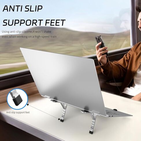 ZenRich Foldable Laptop Stand for Travel, Ergonomic Aluminum Laptop Holder Riser with 6-Levels Height Adjustment, Fits with MacBook Air, MacBook Pro, iPad, HP, Dell, Lenovo (Up to 17.3''), Silver in Saudi Arabia