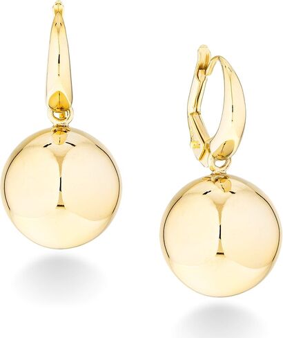 MiaBella 18K Gold Over Sterling Silver Italian High Polished Round Bead Ball Dangle Leverback Earrings for Women 12mm, 14mm 925 Made in Italy in Saudi Arabia