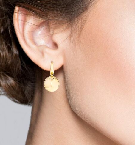MiaBella 18K Gold Over Sterling Silver Italian High Polished Round Bead Ball Dangle Leverback Earrings for Women 12mm, 14mm 925 Made in Italy in Saudi Arabia