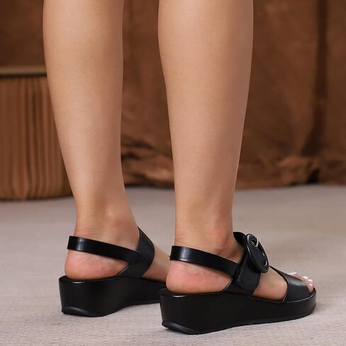Womens Wedge Sandals Open Toe Double Buckle Adjustable Strap Slip On Dressy Platform Sandals Comfort Summer Shoes in Saudi Arabia