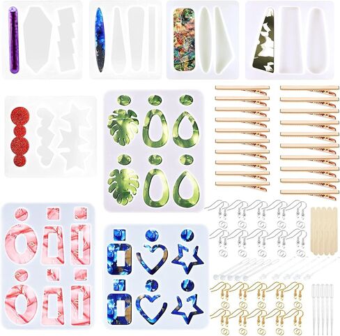 Woohome 54 Pack Earring Resin Moulds DIY Hair Pin Casting Mould Set Kit Include 5PCS Hair Clip Mould Strip, 3PCS Earring Silicone Jewelry Moulds and Making Tools for Hair Pin Earring Resin Crafts DIY in Saudi Arabia