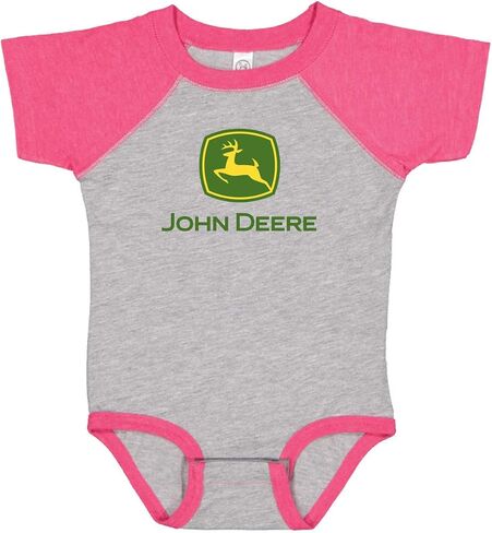 John Deere Baby Girl Logo One Piece Bodysuit Raglan-Oxford/Hot Pink in Saudi Arabia