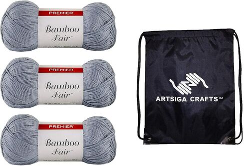 Premier Yarns Bamboo Fair Dove 1077-05 (3-Skeins - Same Dye Lot) DK Light Worsted #3 Rayon of Bamboo Yarn for Crocheting and Knitting - Bundle with 1 Artsiga Crafts Project Bag in Saudi Arabia