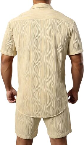 طقم JOGAL رجالي مكون من قطعتين قصير الأكمام كاجوال بأزرار سفلية ملابس صيفية للشاطئ in Kuwait