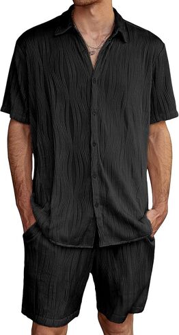 JOGAL Mens 2 Pieces Short Sets Short Sleeve Casual Button Down Shirts Summer Beach Outfits in Saudi Arabia