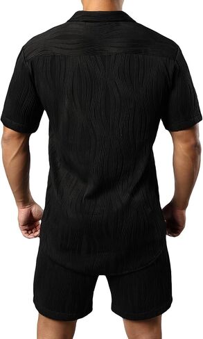 JOGAL Mens 2 Pieces Short Sets Short Sleeve Casual Button Down Shirts Summer Beach Outfits in Saudi Arabia