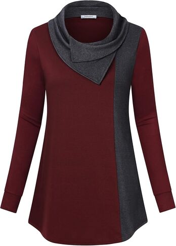 Youtalia Women's Long Sleeve Cowl Neck Tunic Color Block Pullover Sweatshirt in Saudi Arabia